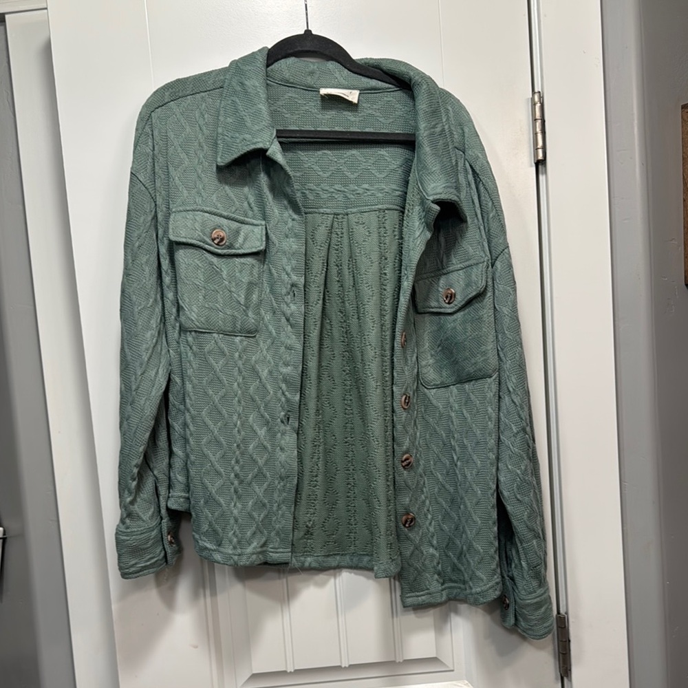 Green Button-Up Shirt Jacket